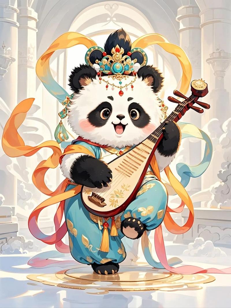 AI绘画生成赛博朋克熊猫弹古筝的艺术作品