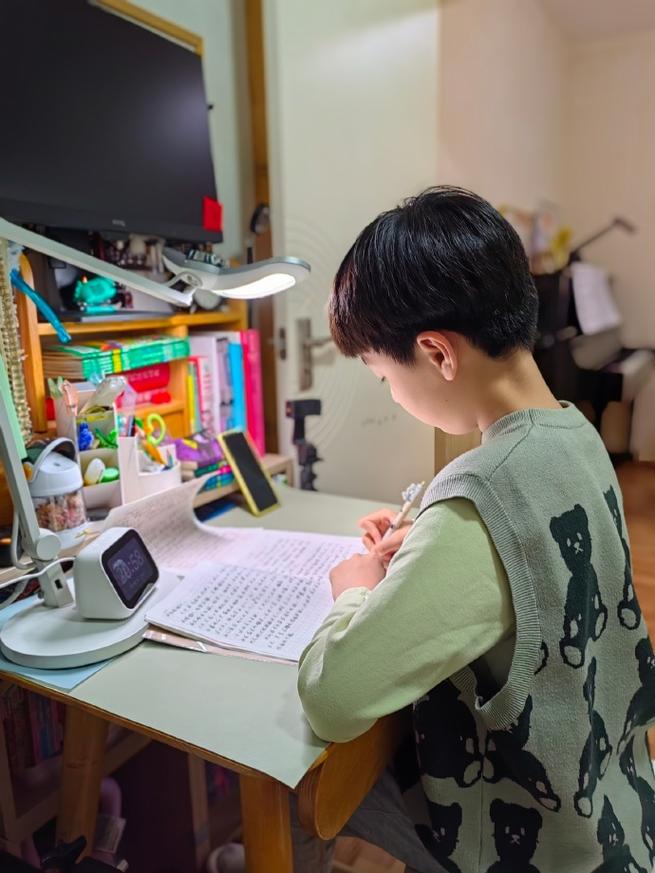 孩子独立书桌前主动写作业特写图
