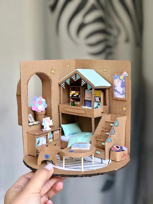 儿童自制手工房间缩小模型作品图