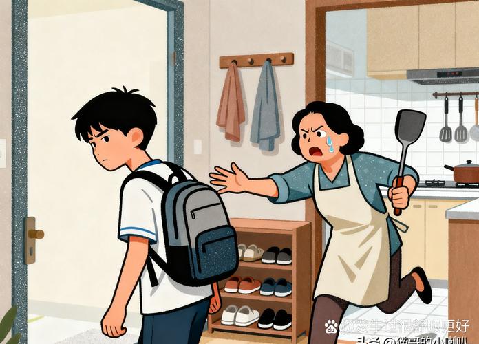 家庭教育孩子摔门家长厨房愣住图