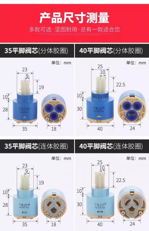 家用冷热水龙头不同尺寸阀芯对比图