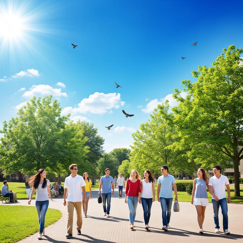 夏日早晨公园里大树绿荫晨练人群剪影图