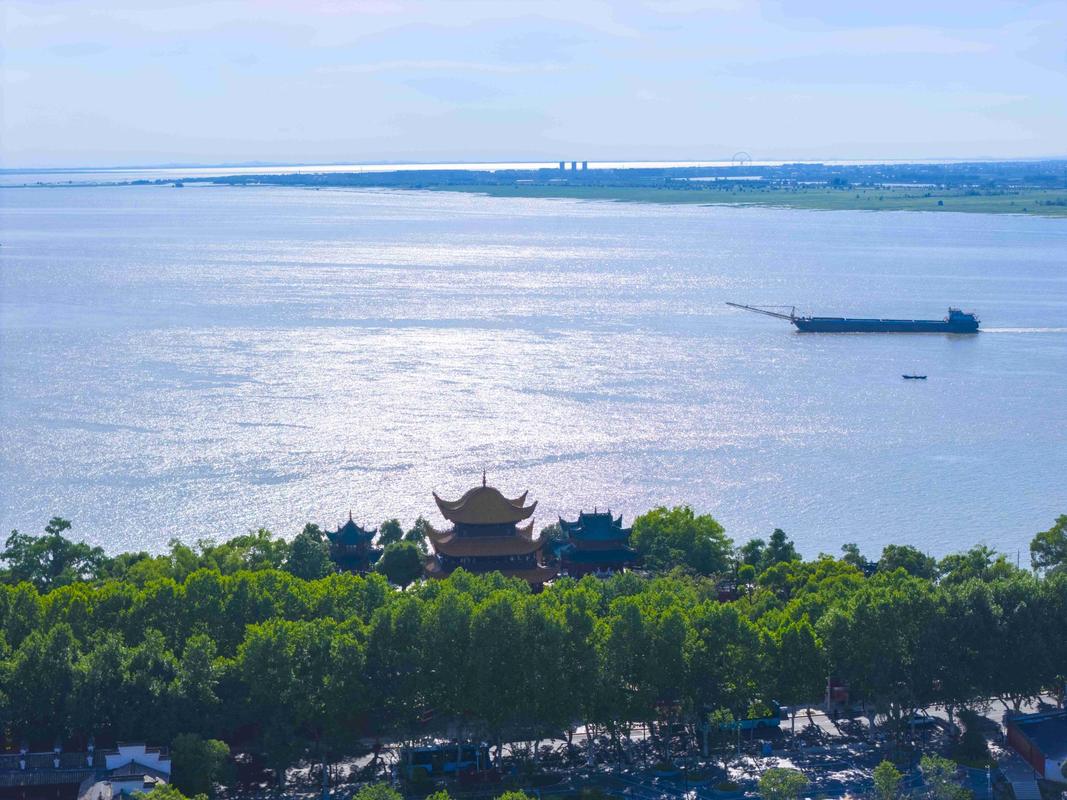 春季洞庭湖畔岳阳楼远景图