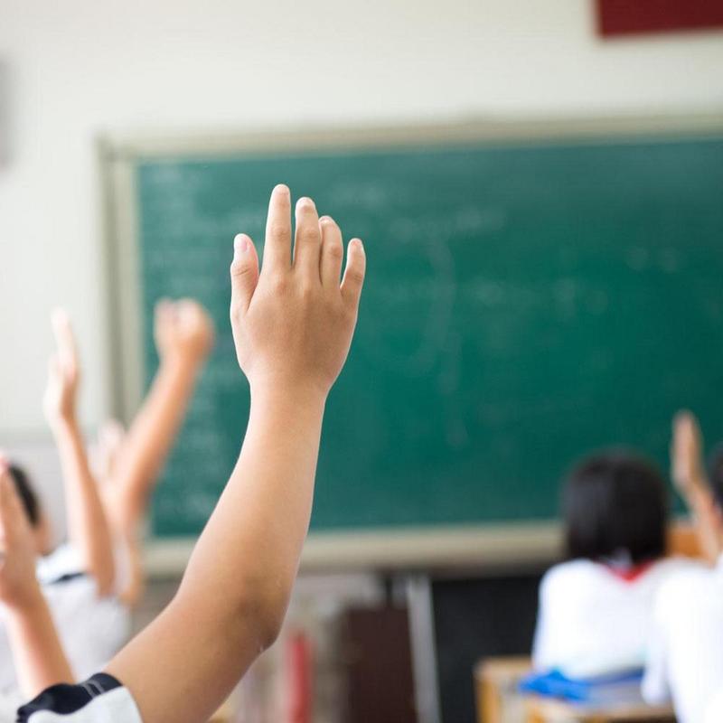 中小学教室学生举手提问实拍