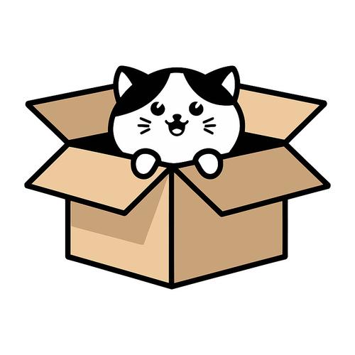 猫咪蹲在快递纸箱里探出头