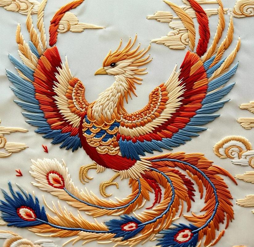 手工苏绣霞帔细节金线龙凤纹