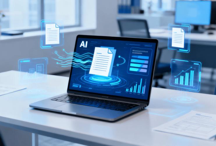 办公桌上电脑显示生成式AI输出活动创意界面