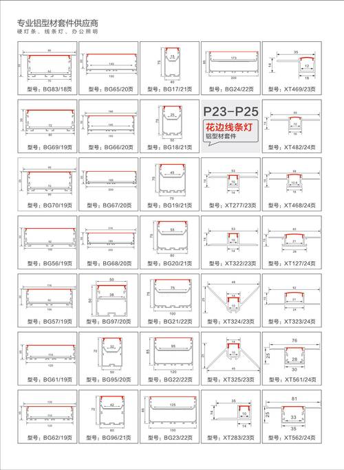 线条灯铝型材截面结构安装示意图