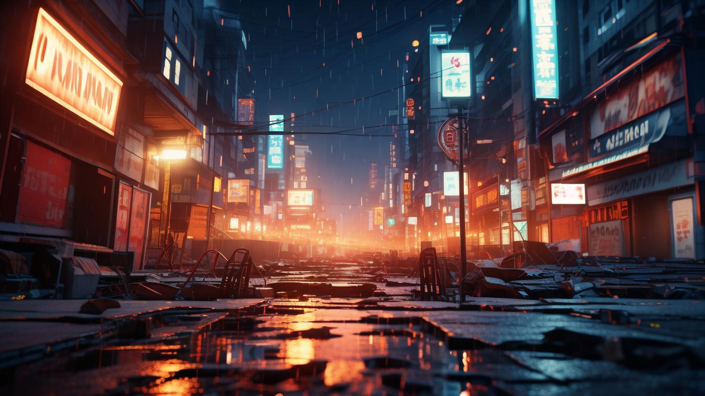 银翼杀手洛杉矶雨夜街道霓虹灯东方元素
