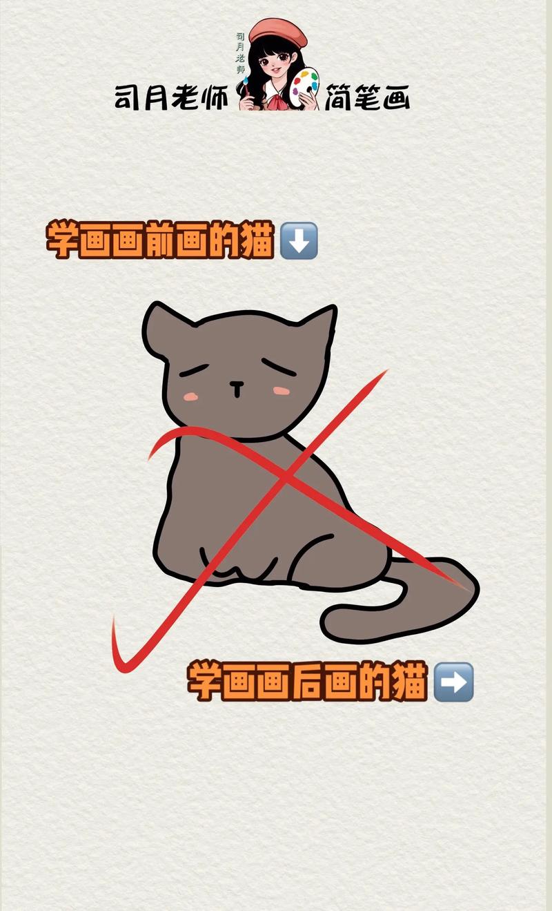 孩子画的奇特长腿猫