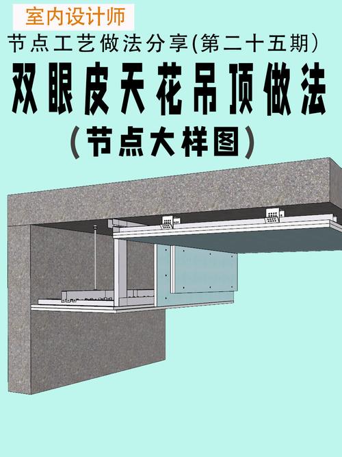 装修现场双眼皮吊顶龙骨安装施工图