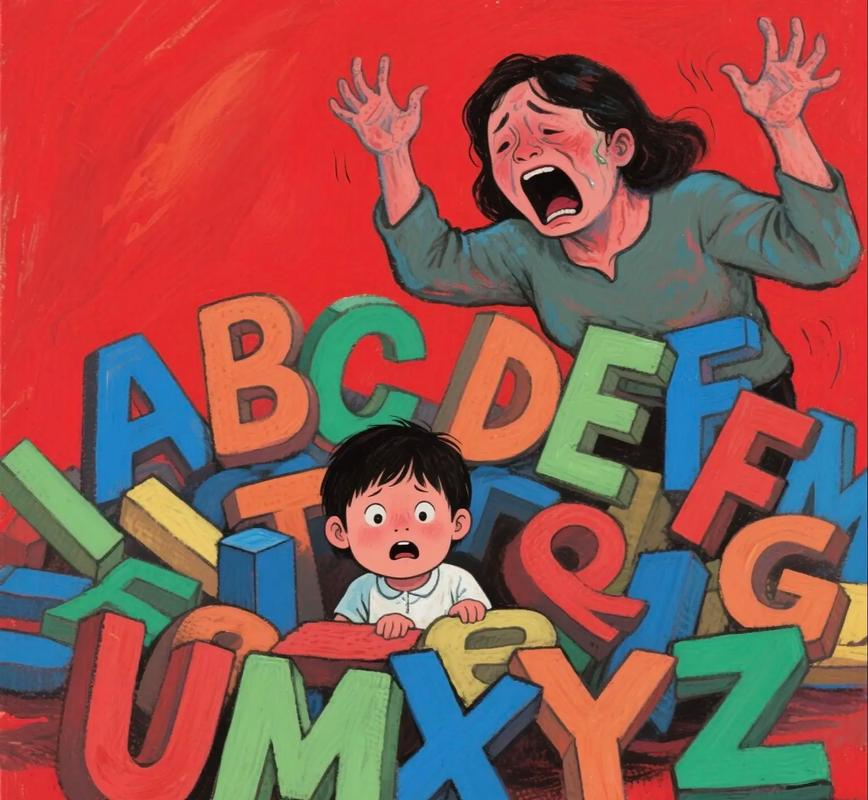 幼儿园孩子痛苦学拼音黑白插画