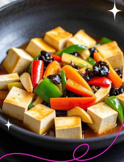 早餐香煎杏鲍菇豆腐成品图
