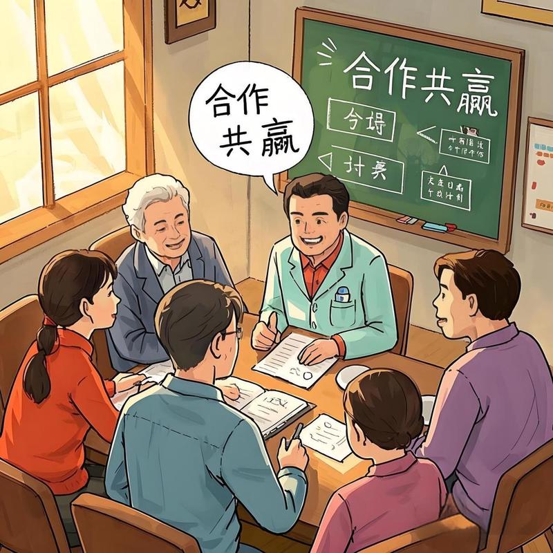 产学研合作签约桌上利益博弈的漫画
