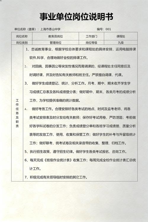 事业单位岗位说明书样本