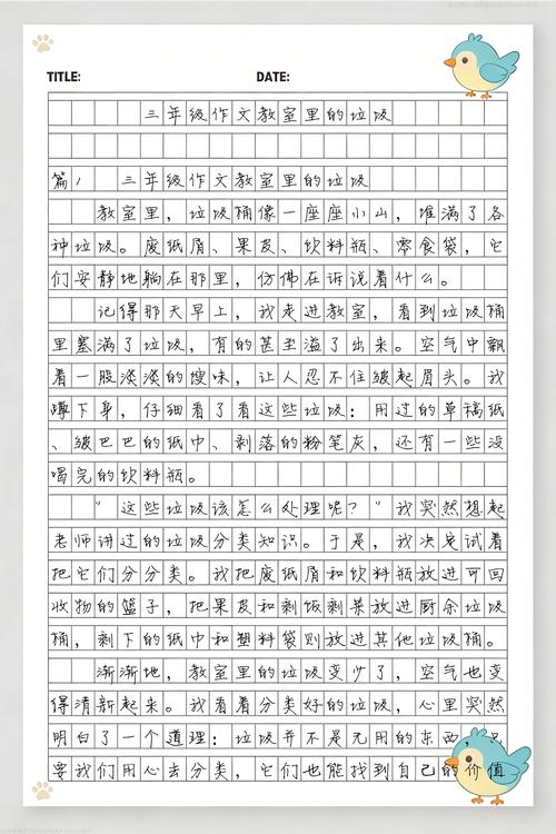 教室纸篓里皱巴巴的学生作文稿