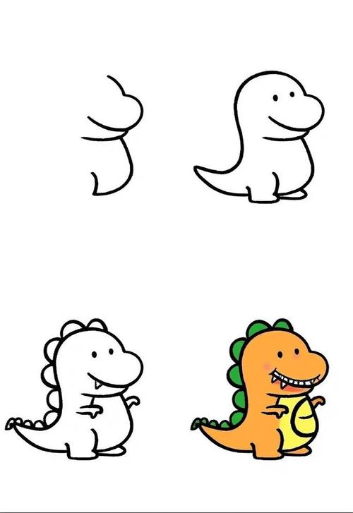 2岁小孩用蜡笔在白纸上画的歪歪扭扭恐龙画