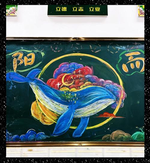 小学教室黑板角落手绘大太阳实拍