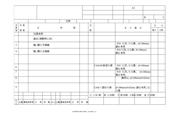 机械加工车间手绘油印工艺卡手稿