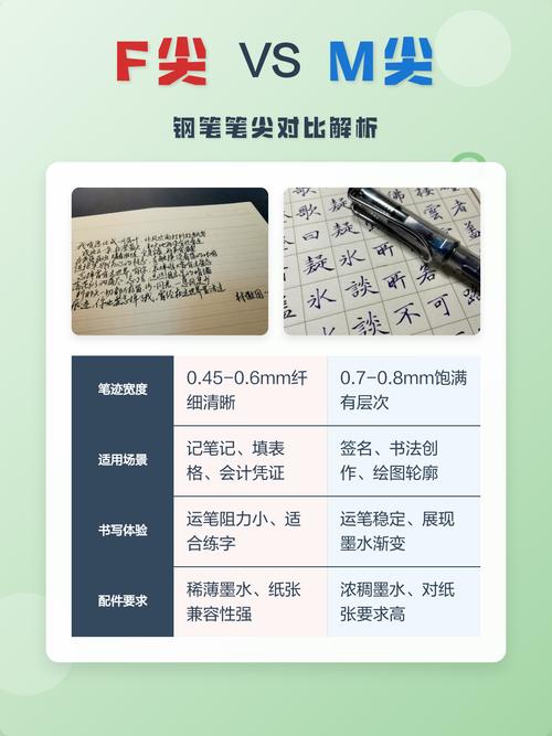 不同钢笔笔尖对比,F尖和M尖书写差异