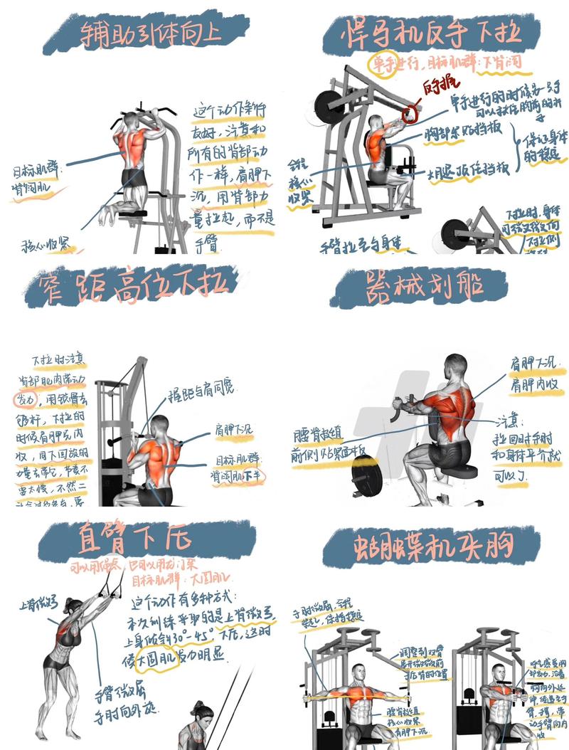 新手健身房三练增肌计划动作示意图