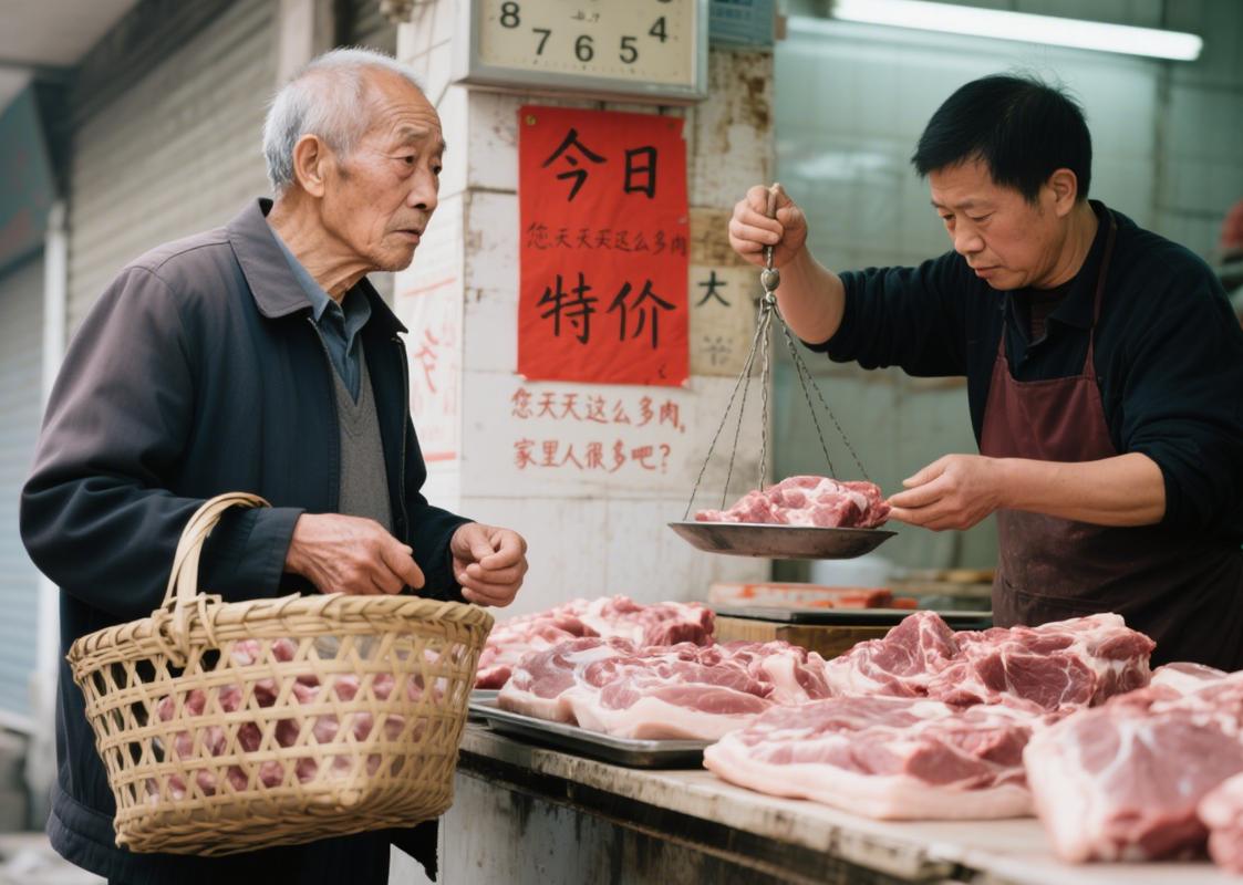 博士在菜市场卖猪肉手忙脚乱场景