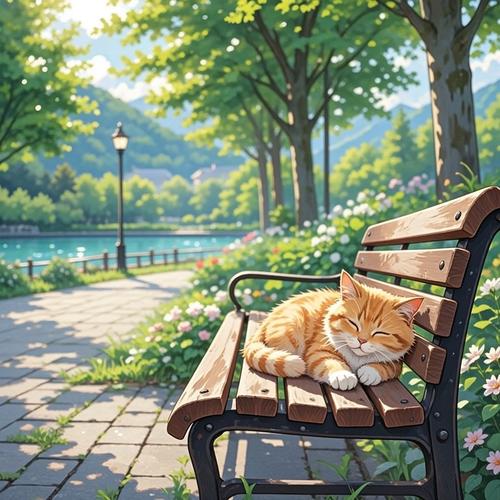 古城长椅上的橘猫