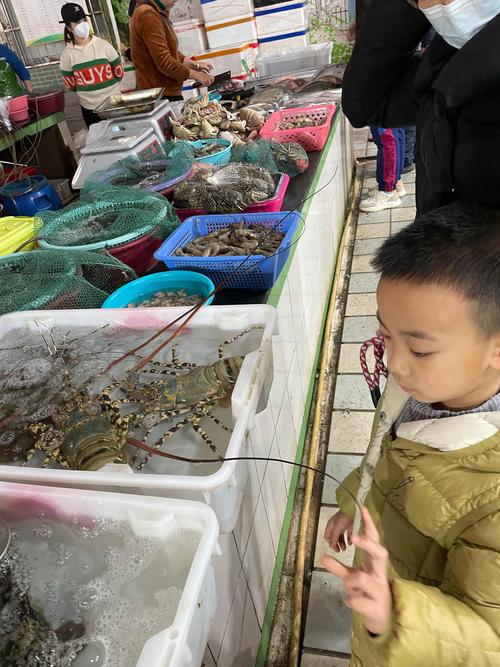 菜市场鱼摊边小孩趴在泡沫箱上写作业的真实场景