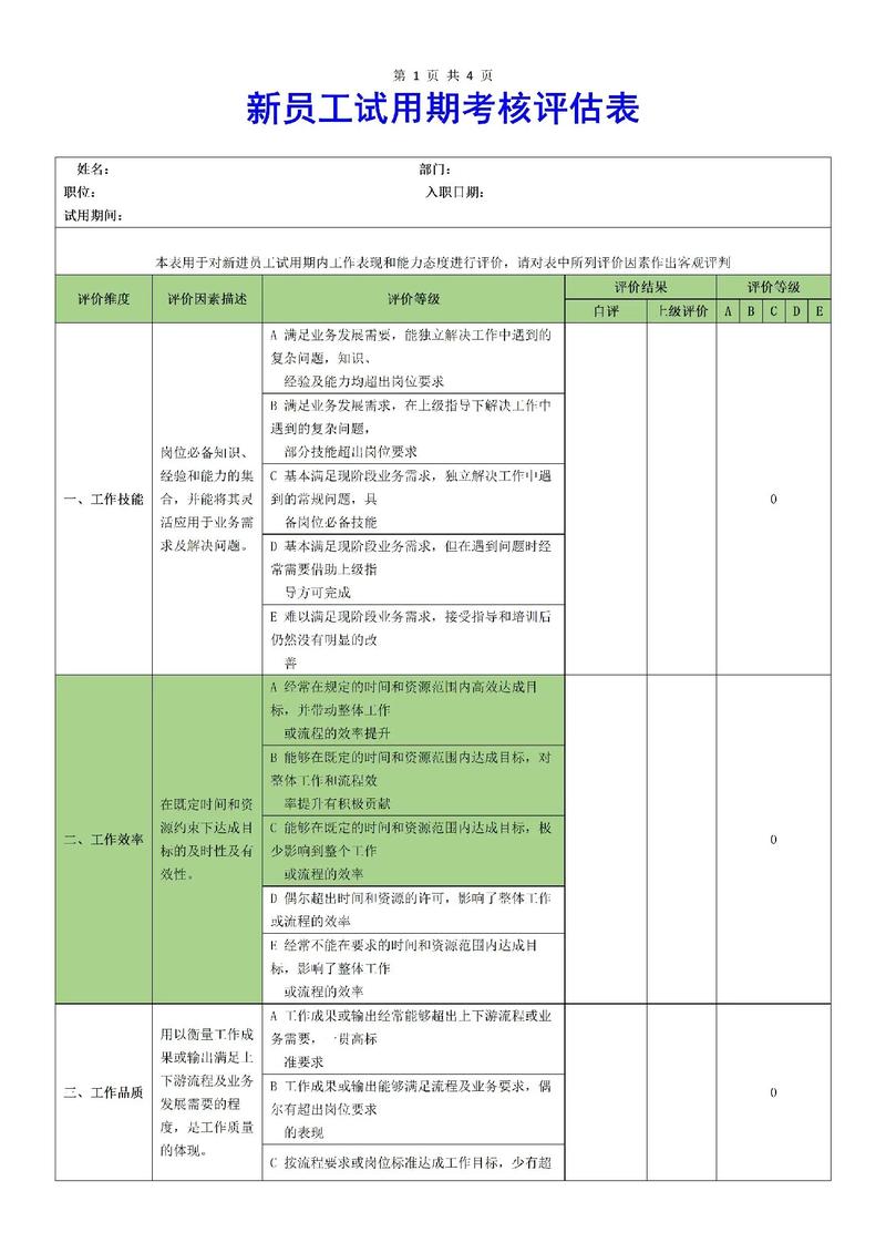 新员工试用期360度评估结果示例