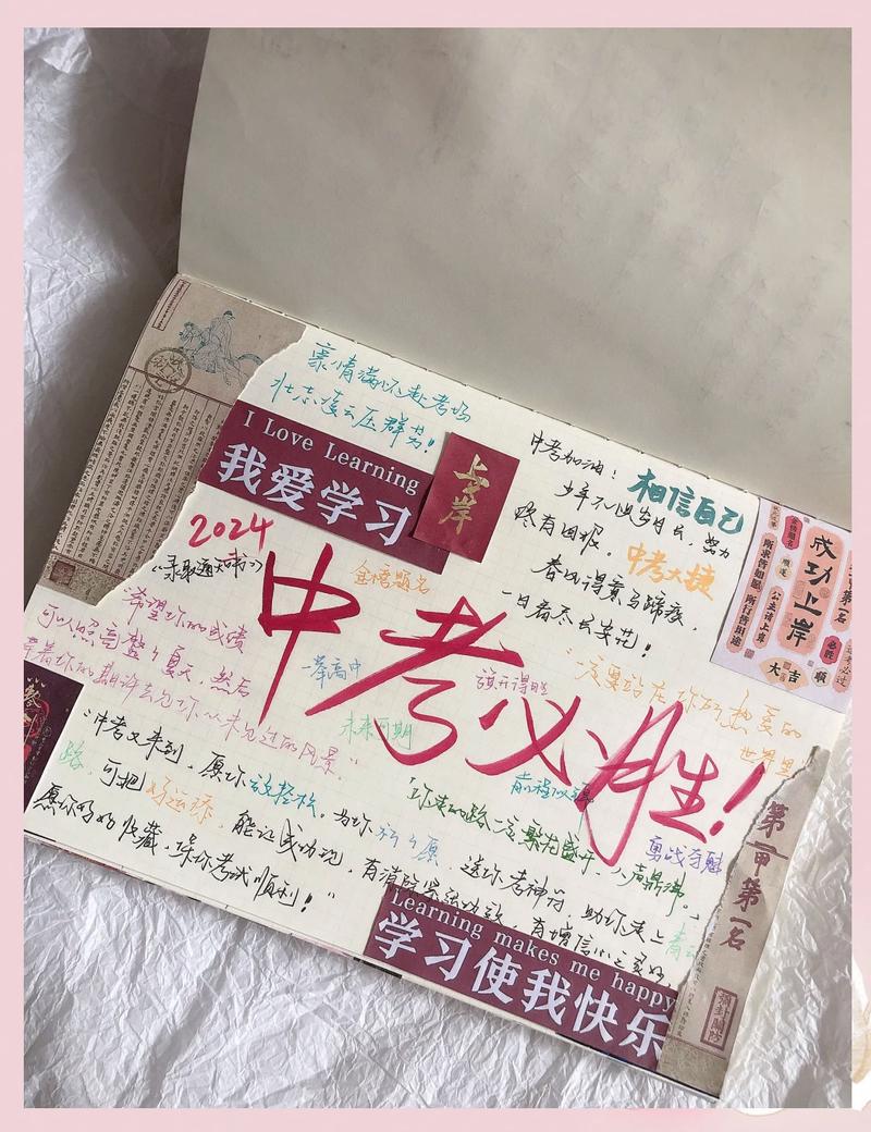 中学生书桌墙上贴满便签纸书写学业目标与分解计划