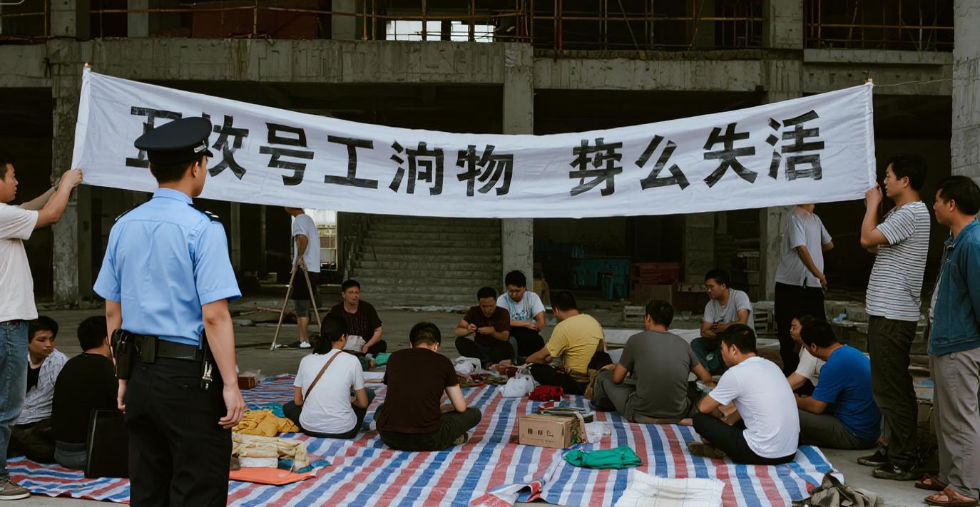 烂尾楼购房者维权现场