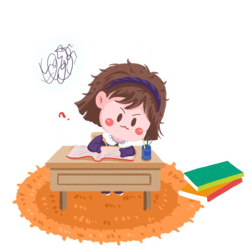 小女孩在试卷上画小人解题的可爱场景