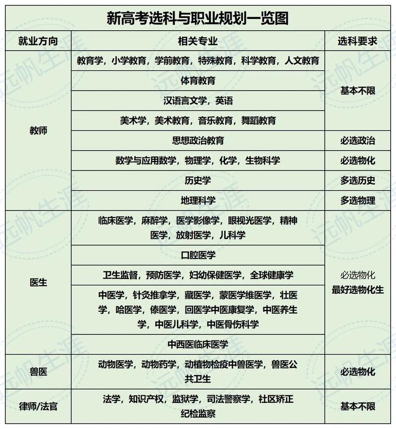 新高考选科与职业规划关联图