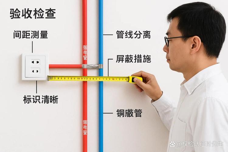 装修验收业主用卷尺测量强弱电间距