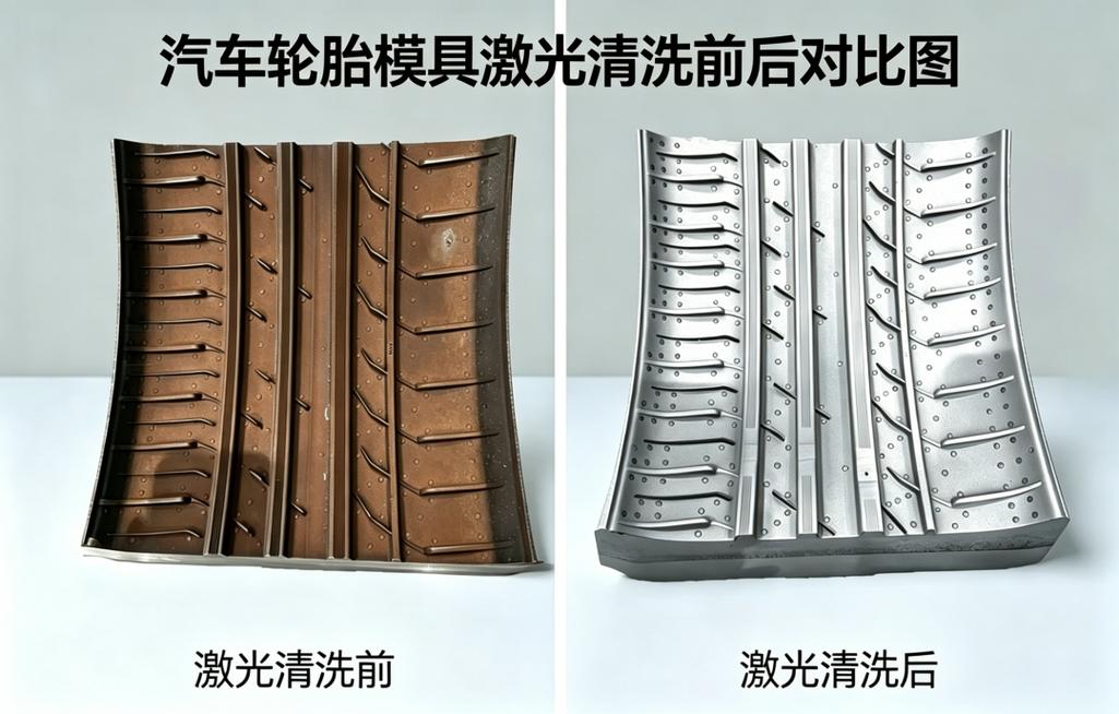 激光清洗轮胎模具前后效果对比图