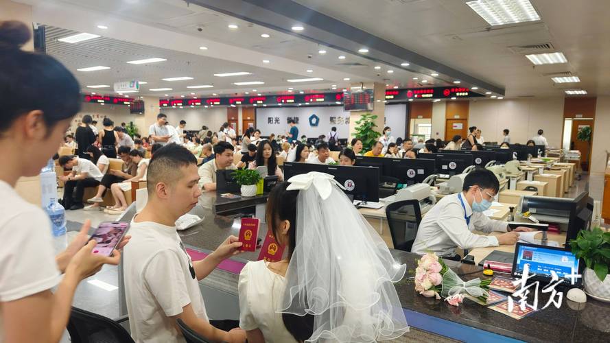 民政局婚姻登记处排队领证的日常场景图