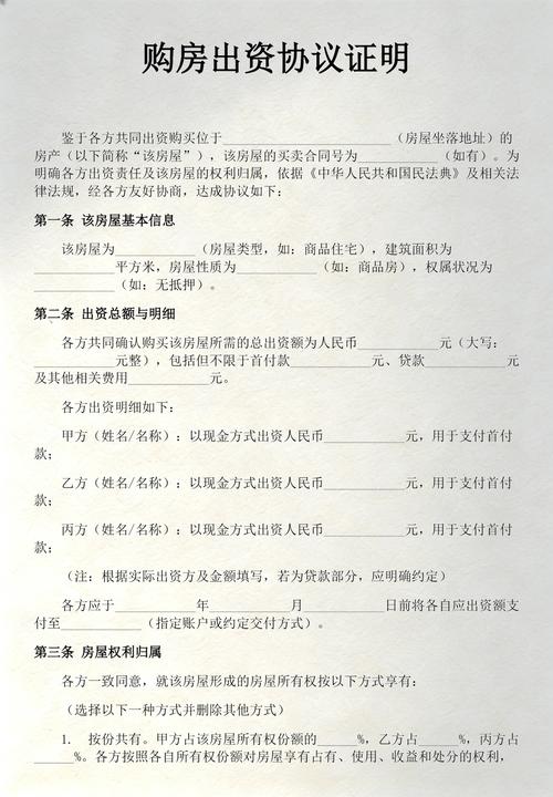 购房首付款出资协议手写模板