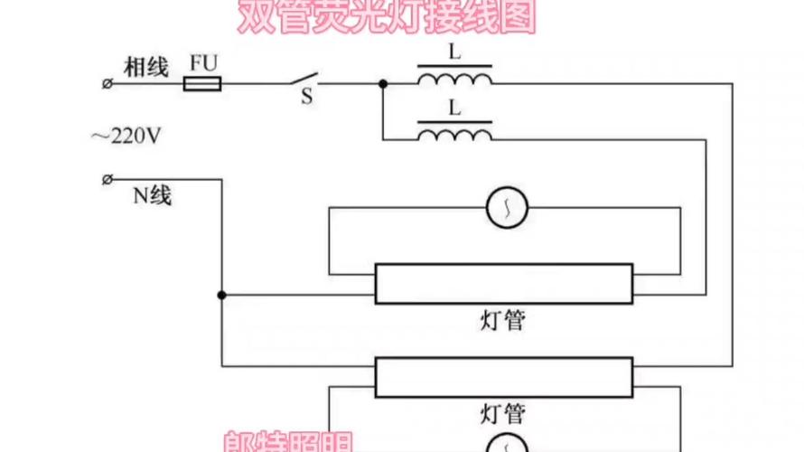 拆除老式日光灯镇流器接线示意图，标注零火线