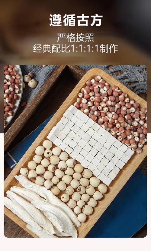 老中医诊室木质托盘上摆放的山药、莲子、茯苓等常见药食同源食材