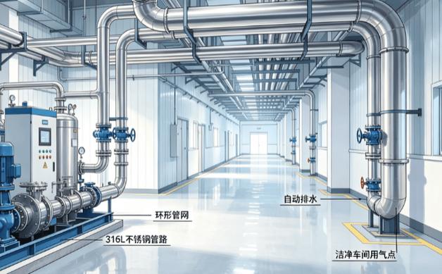 压缩空气主管路坡度安装示意图