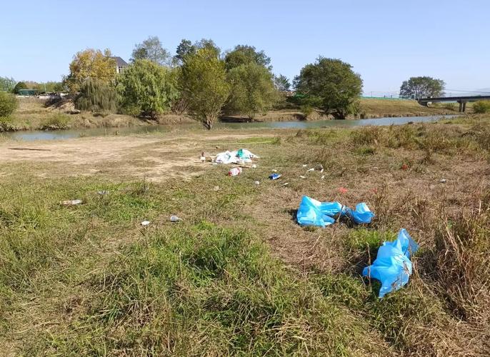城郊露营地遗留的一次性塑料垃圾