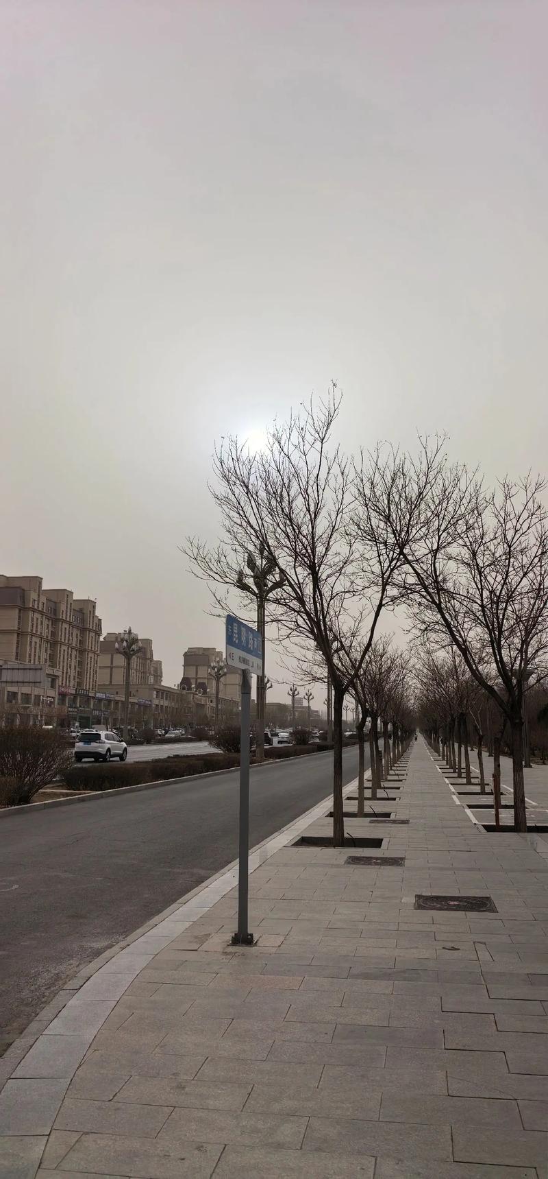 春季北方内陆城市干燥扬尘街景