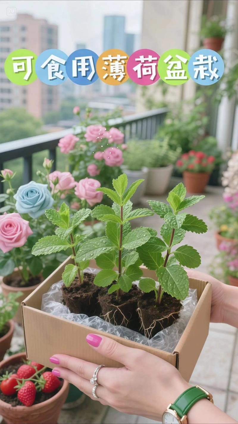 窗台小盆栽薄荷与蜗牛的特写治愈画面
