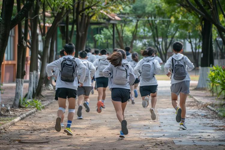二战考研学生清晨在校园跑步背影
