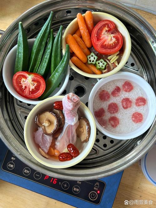 电蒸锅清蒸绿叶菜烹饪场景图
