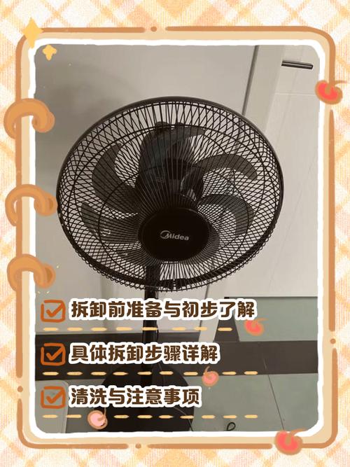 家用落地风扇拆卸清洗后套袋收纳示意图
