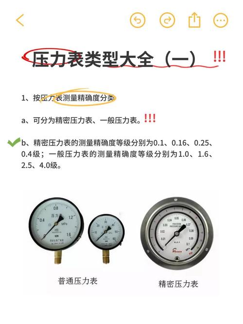 不同类型量程的工业压力表对比展示