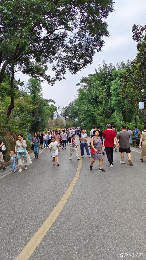 傍晚城市公园结伴散步聊天人群