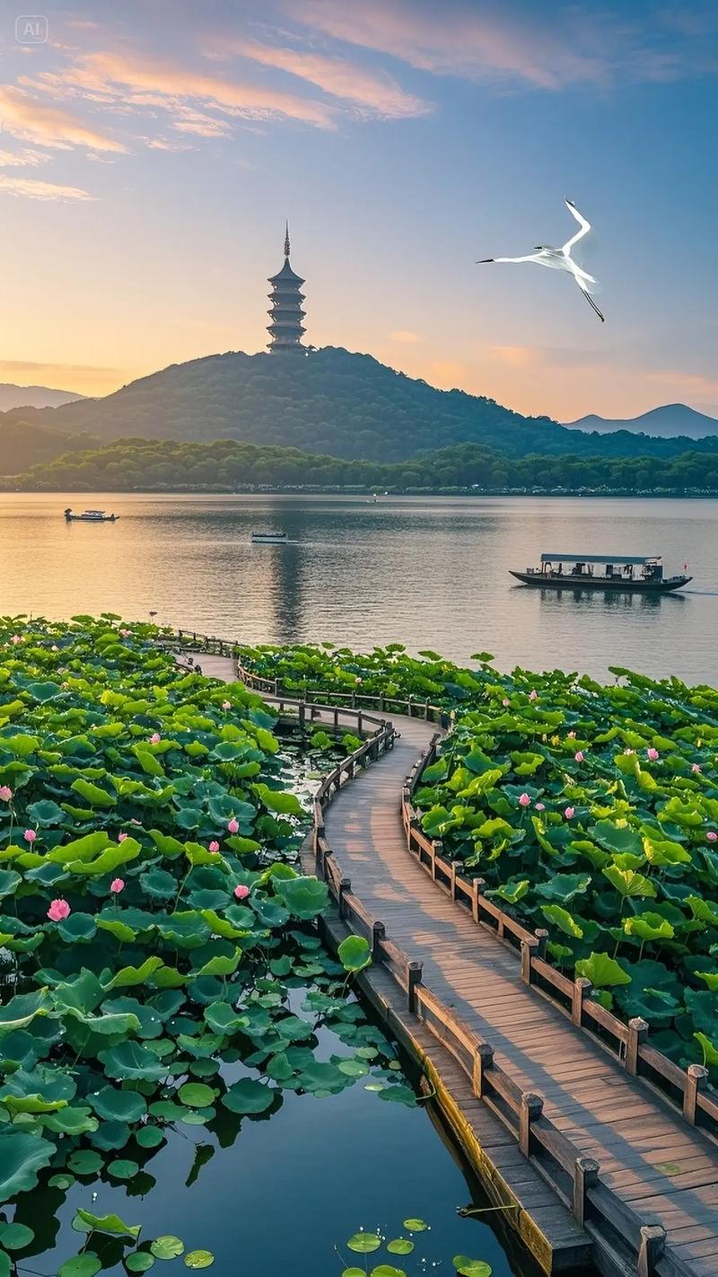 清晨苏堤薄雾
