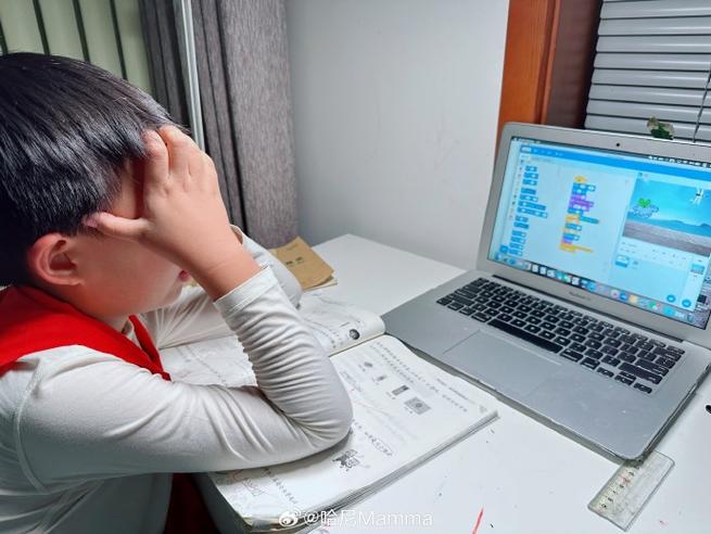 家长在电脑前查看民办学校摇号结果焦虑的表情